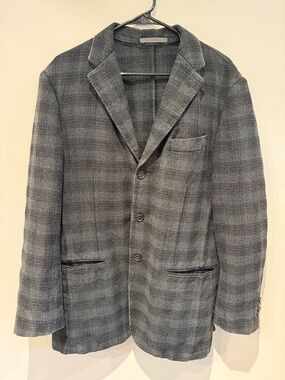 Isaia Napoli Gray Plaid Men's Blazer - Subtle Check Sport Coat